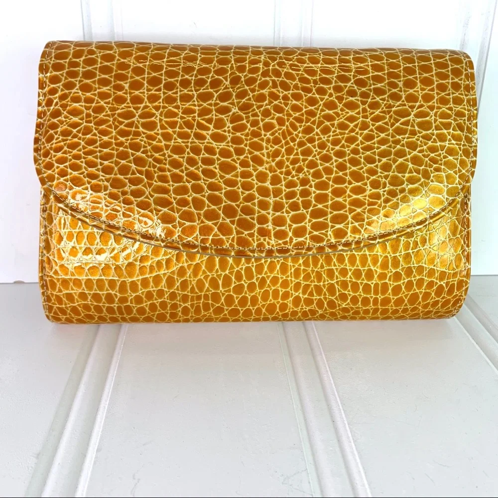 F.X LASALLE CROC YELLOW CROSSBODY CLUTCH SMALL BAG ANIMAL PRINT SHOULDER BAG - Picture 3 of 17